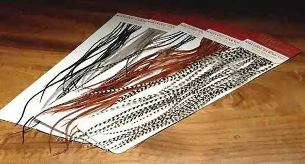 100 Saddle Hackle Packs Grizzly - Maat: 14