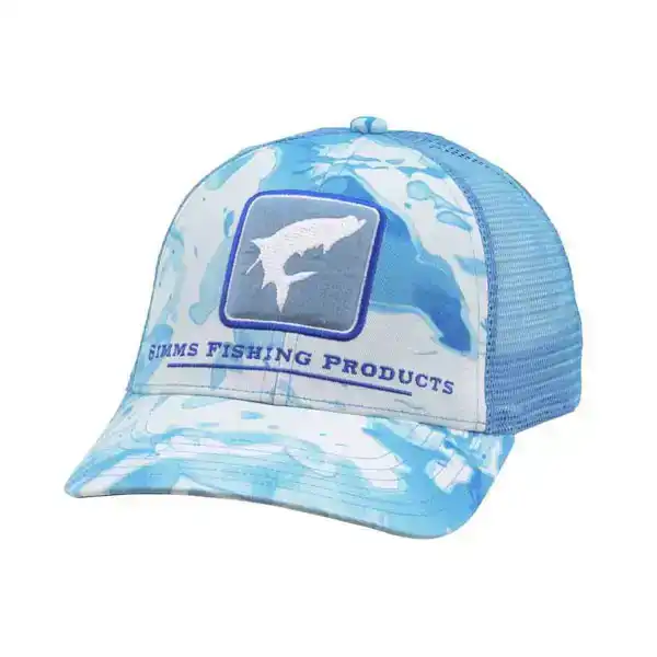 Tarpon Icon Trucker Hat Cloud Camo Blue