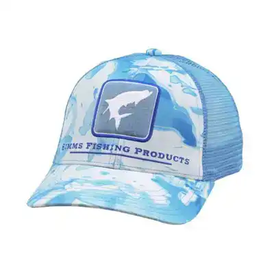 Tarpon Icon Trucker Hat Cloud Camo Blue